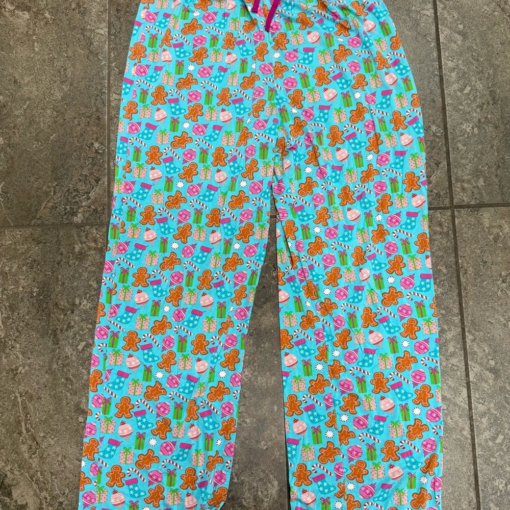 Pink Lily Pajama Bottoms with Gingerbread and Cupcake Print
